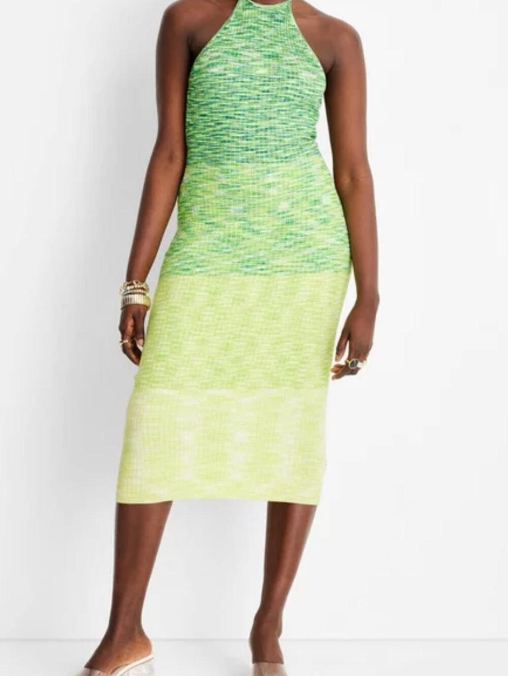 Sleeveless Green Space-Dye Maxi Dress